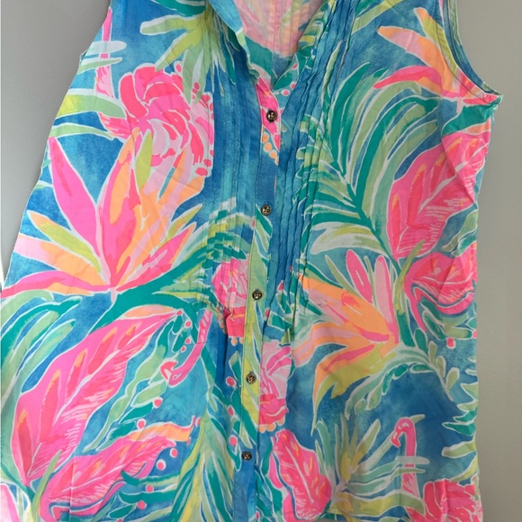 Lilly Pulitzer Tropical Floral Sleeveless Pintuck Top M Resort Vacation Chic - Picture 3 of 5